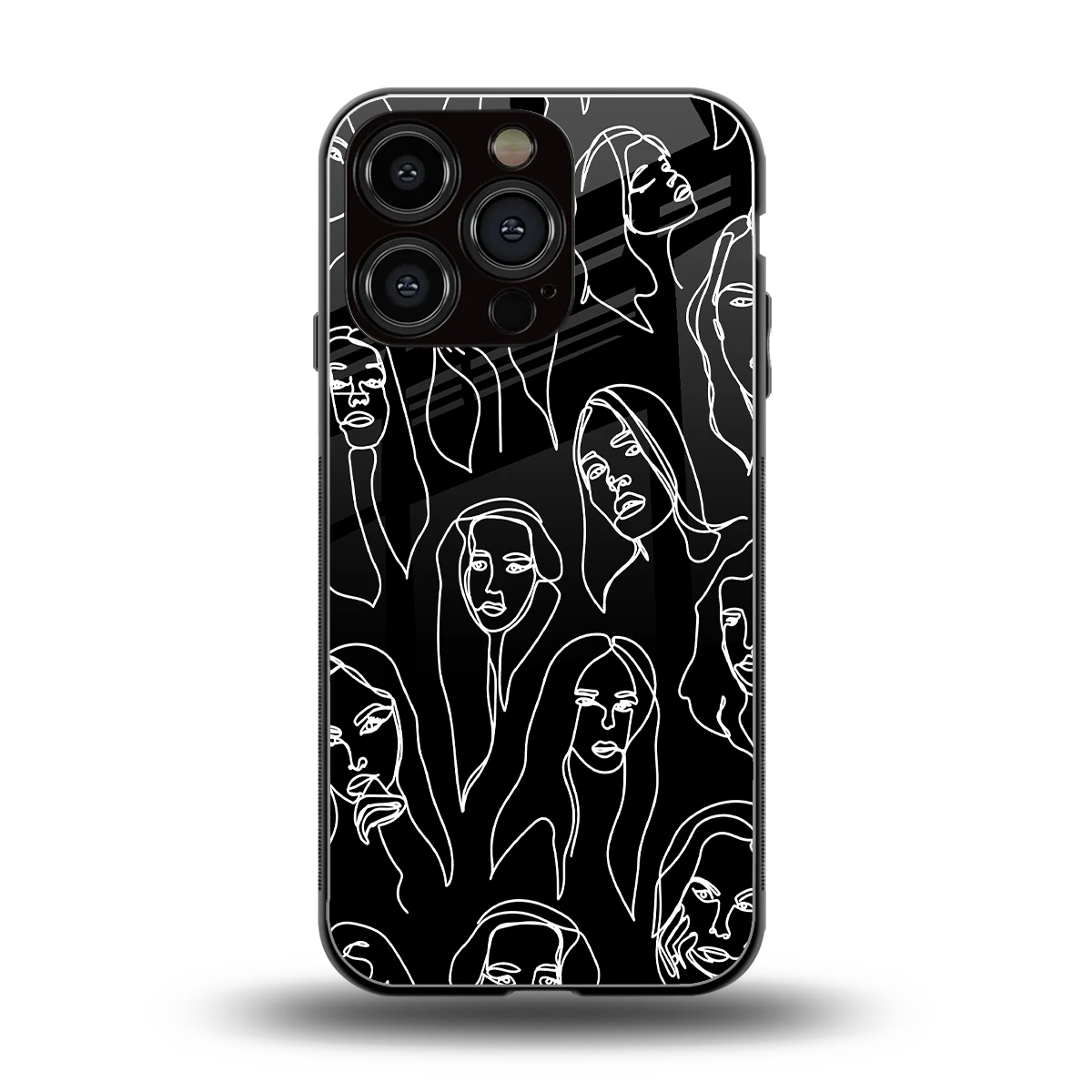 Many Faces Black back phone cover | glass case for iphone 16 pro