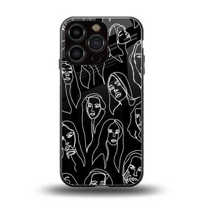 Many Faces Black back phone cover | glass case for iphone 16 pro
