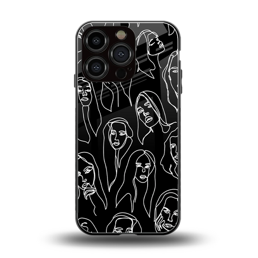 Many Faces Black back phone cover | glass case for iphone 16 pro