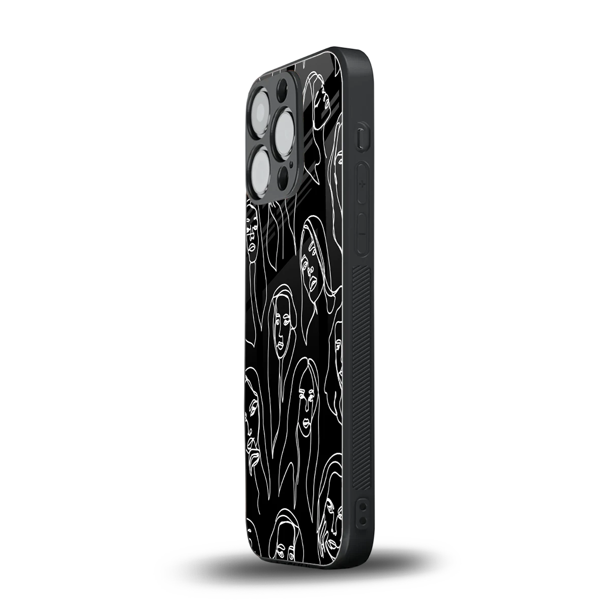 Many Faces Black iphone 16 pro mobile cover | shockproof glass phone case