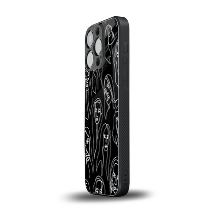 Many Faces Black iphone 16 pro mobile cover | shockproof glass phone case