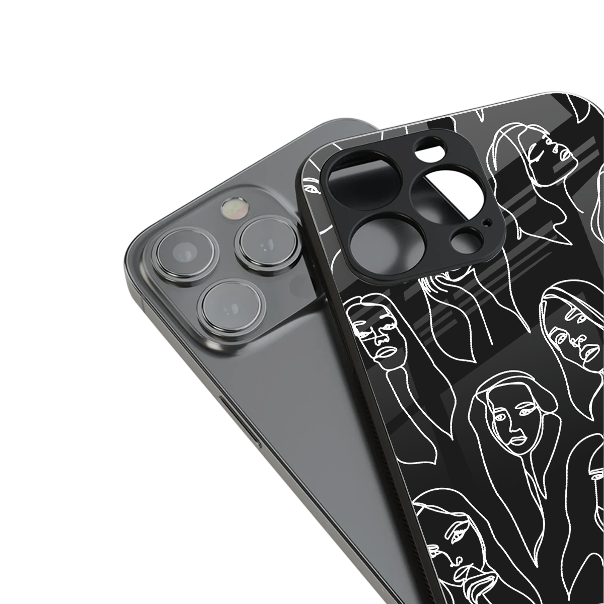 Many Faces Black Phone Case for Iphone 16 | Glass Case