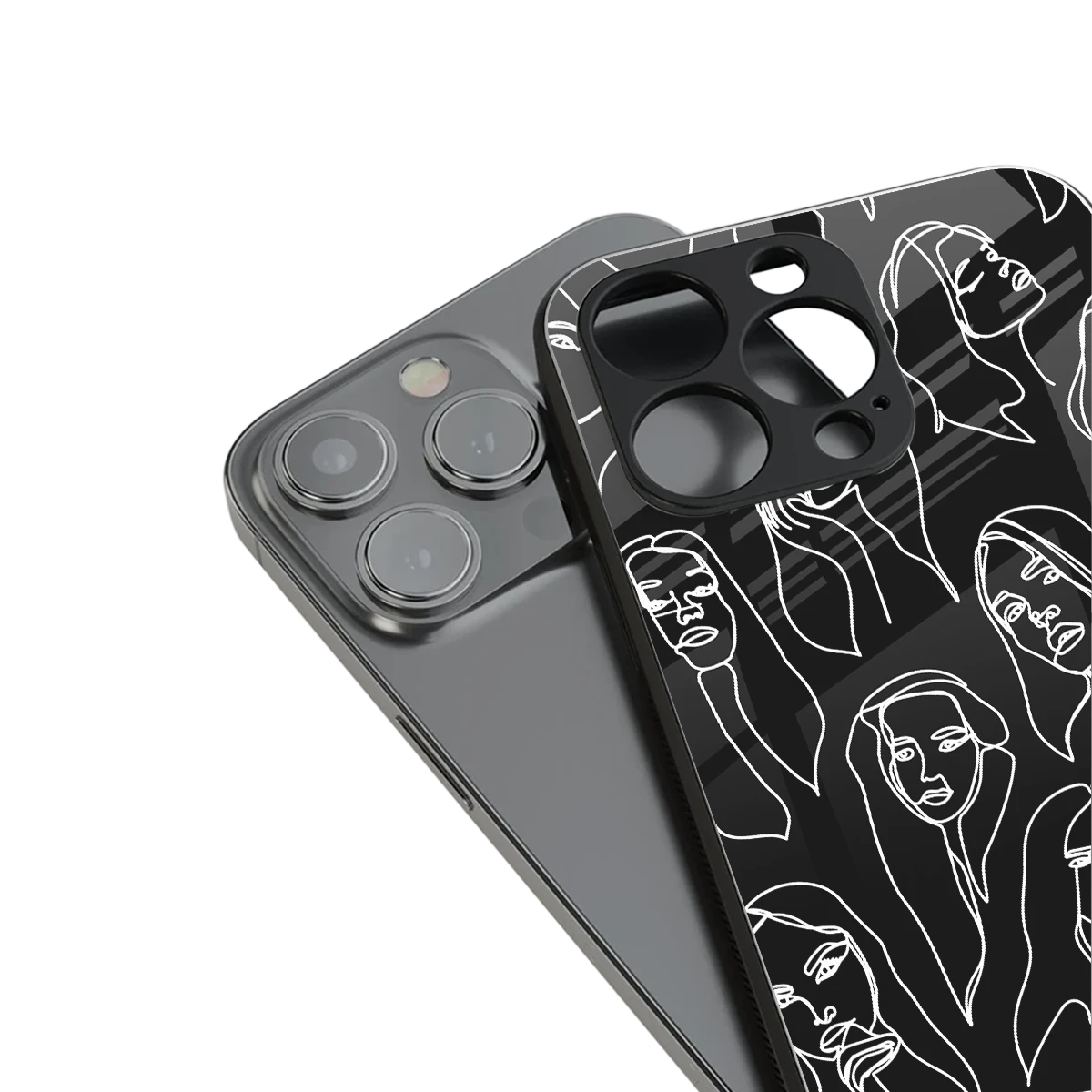 Many Faces Black stylish phone case for iphone 15 pro max | glossy glass and slim fit