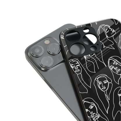 Many Faces Black stylish phone case for iphone 15 pro max | glossy glass and slim fit