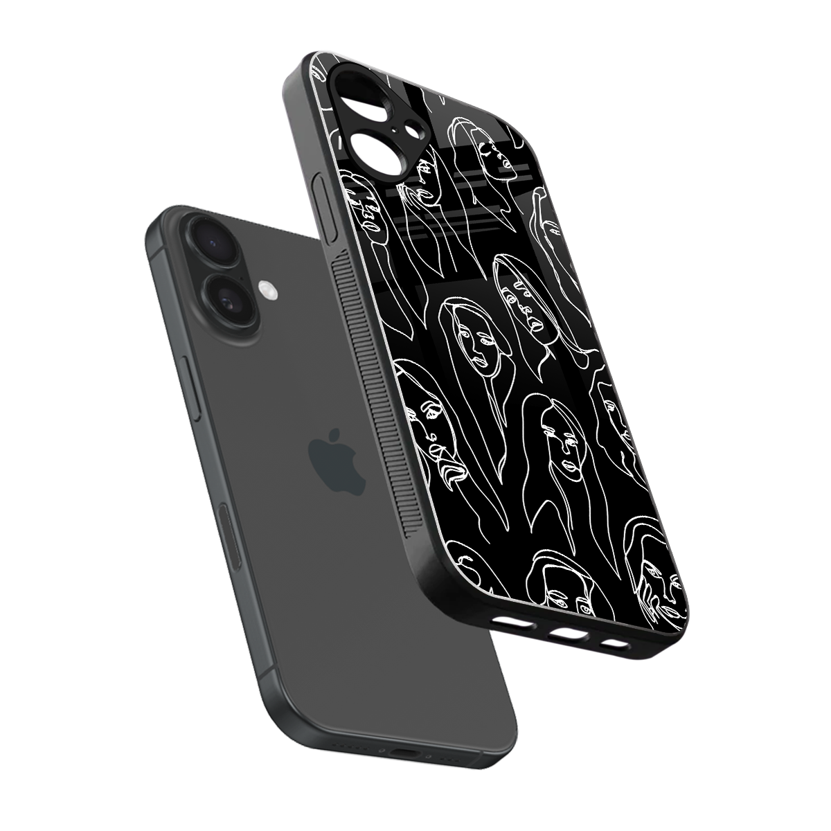 Many Faces Black Phone Case for Iphone 16 | Glass Case