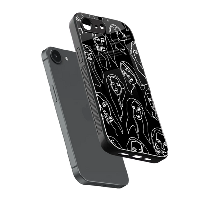 Many Faces Black sleek iphone 16e cover with tempered glass back and TPU edges