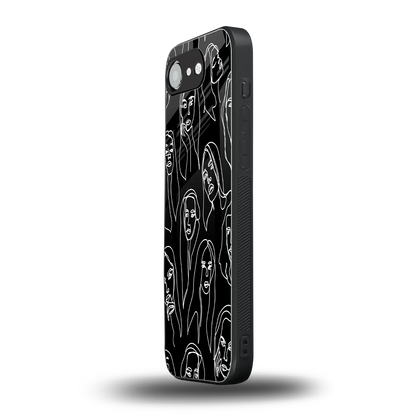 Many Faces Black iphone 16e mobile cover | shockproof glass phone case