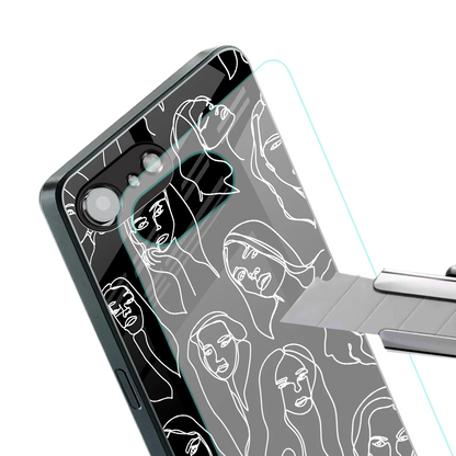 Many Faces Black stylish phone case for iphone 16e | glossy glass and slim fit