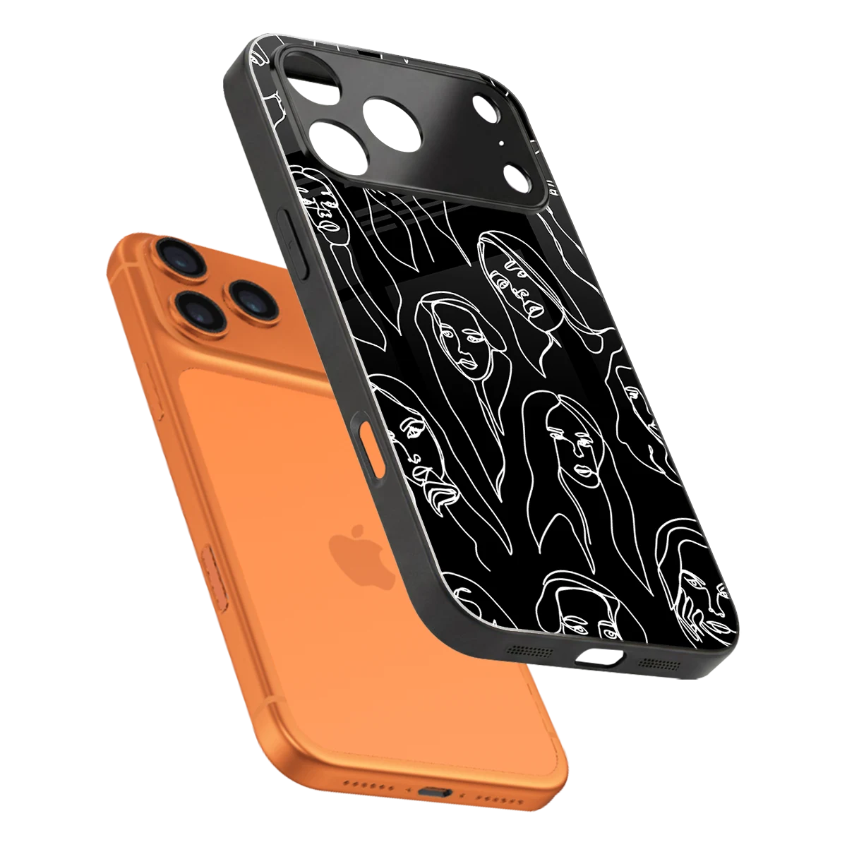 Many Faces Black sleek iphone 17 pro cover with tempered glass back and TPU edges