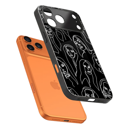 Many Faces Black sleek iphone 17 pro cover with tempered glass back and TPU edges