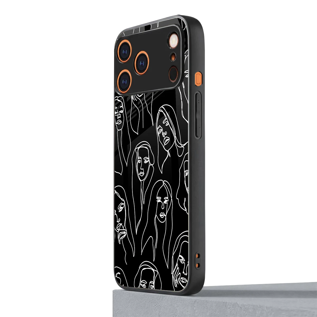 Many Faces Black iphone 17 pro mobile cover | shockproof glass phone case