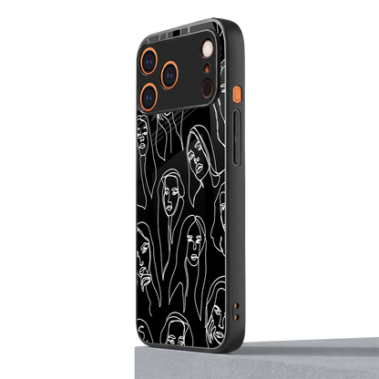 Many Faces Black iphone 17 pro mobile cover | shockproof glass phone case