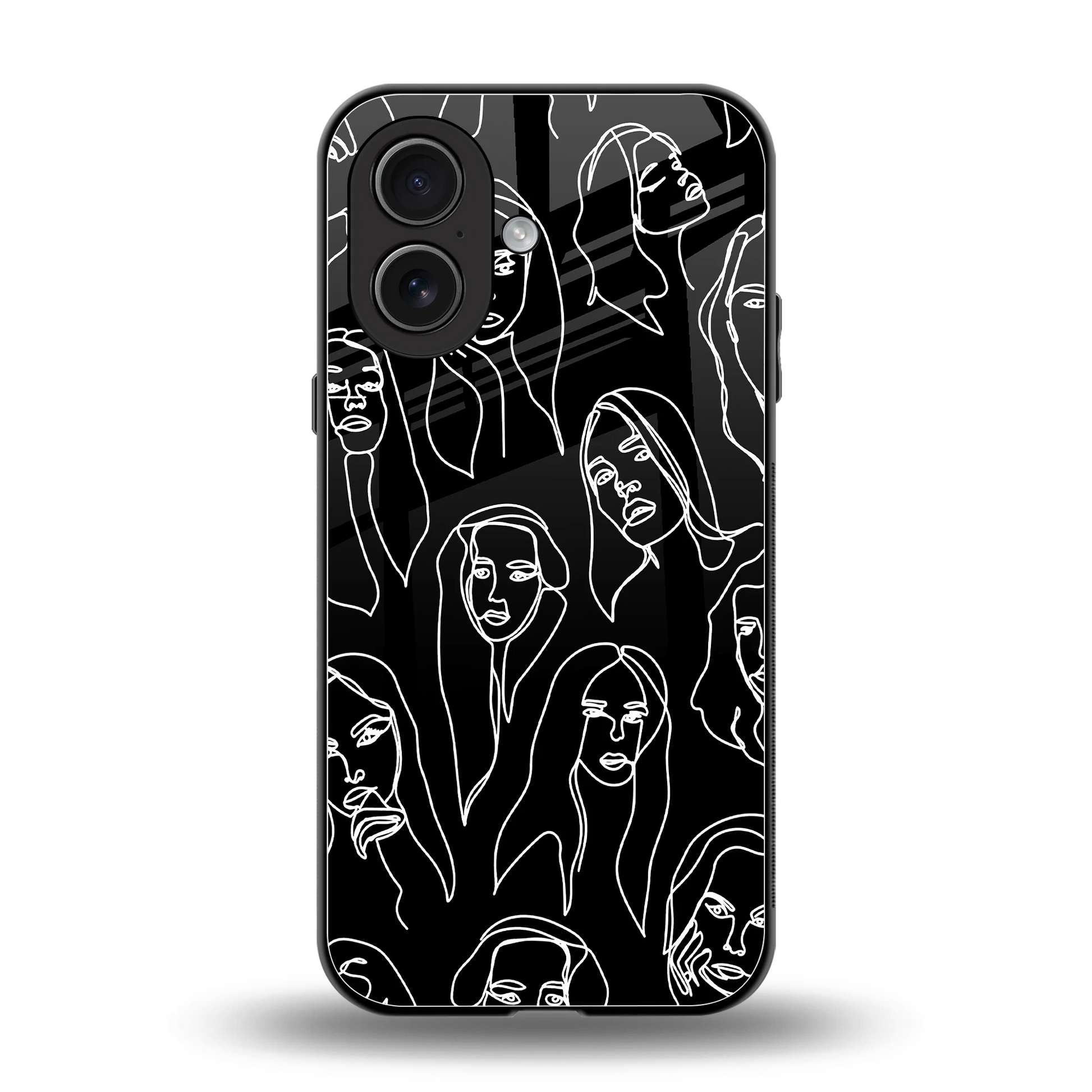 Many Faces Black back phone cover | glass case for iphone 17