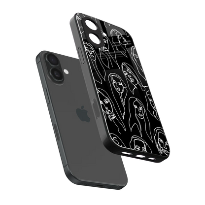 Many Faces Black sleek iphone 17 cover with tempered glass back and TPU edges