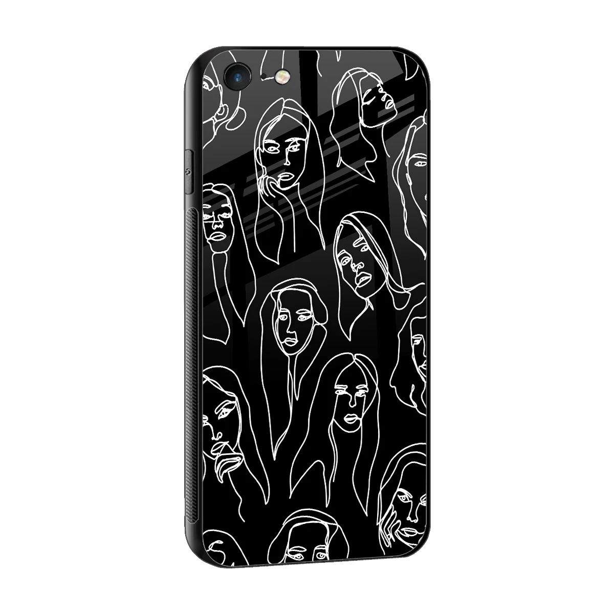 Many Faces Black sleek iphone 6 cover with tempered glass back and TPU edges
