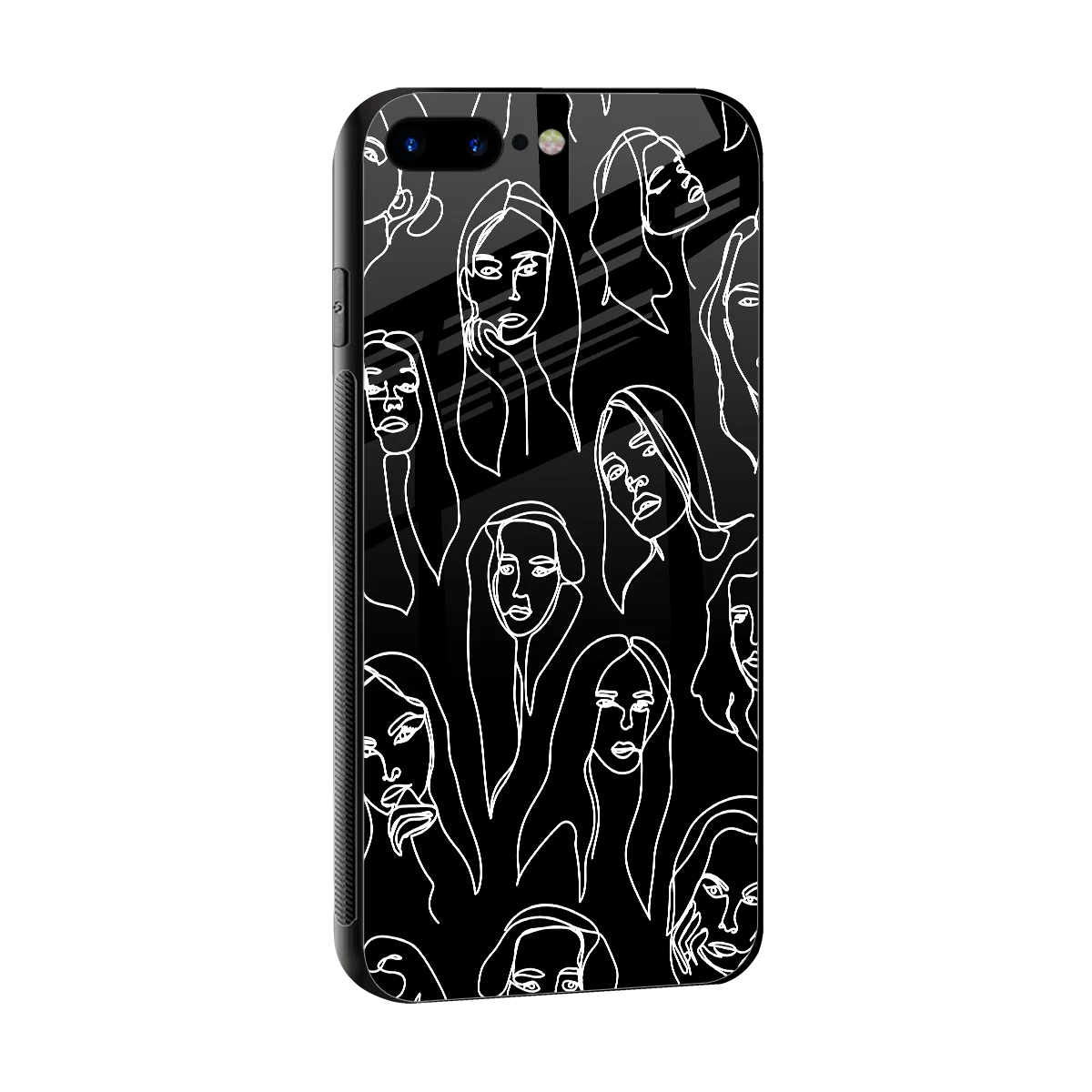 Many Faces Black sleek iphone 8 plus cover with tempered glass back and TPU edges