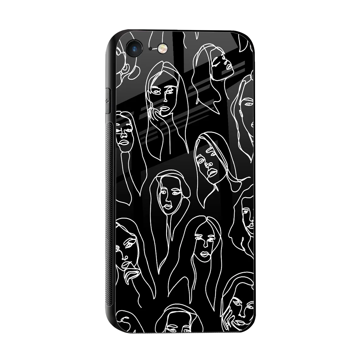 Many Faces Black sleek iphone 7 cover with tempered glass back and TPU edges