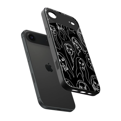 Many Faces Black sleek iphone air cover with tempered glass back and TPU edges