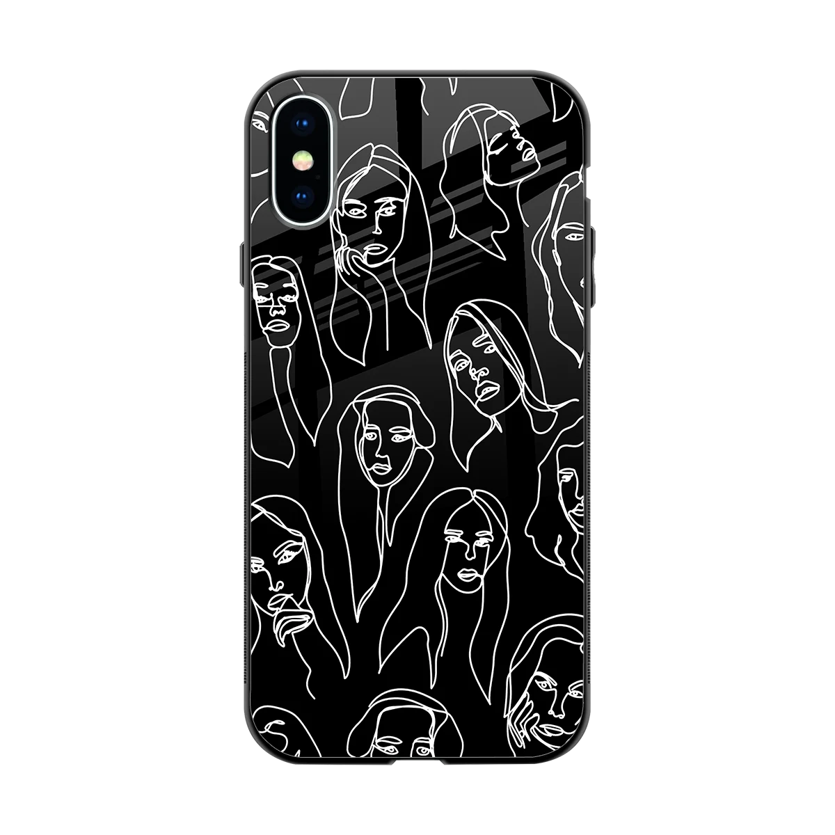 Many Faces Black back phone cover | glass case for iphone x