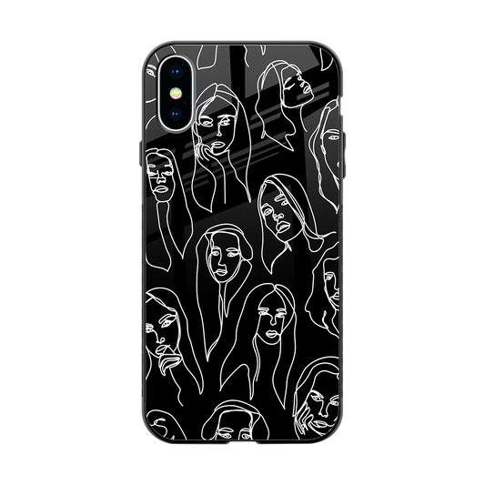 Many Faces Black back phone cover | glass case for iphone x