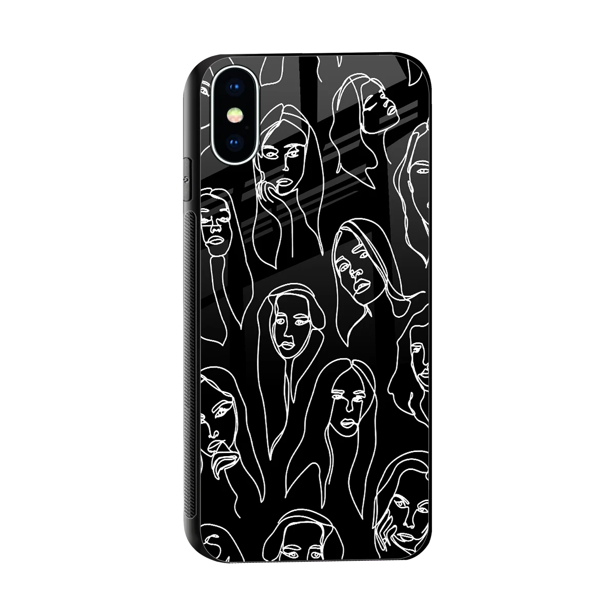 Many Faces Black sleek iphone x cover with tempered glass back and TPU edges
