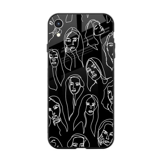 Many Faces Black back phone cover | glass case for iphone xr
