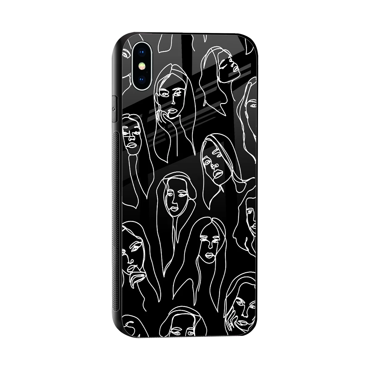 Many Faces Black sleek iphone xs max cover with tempered glass back and TPU edges