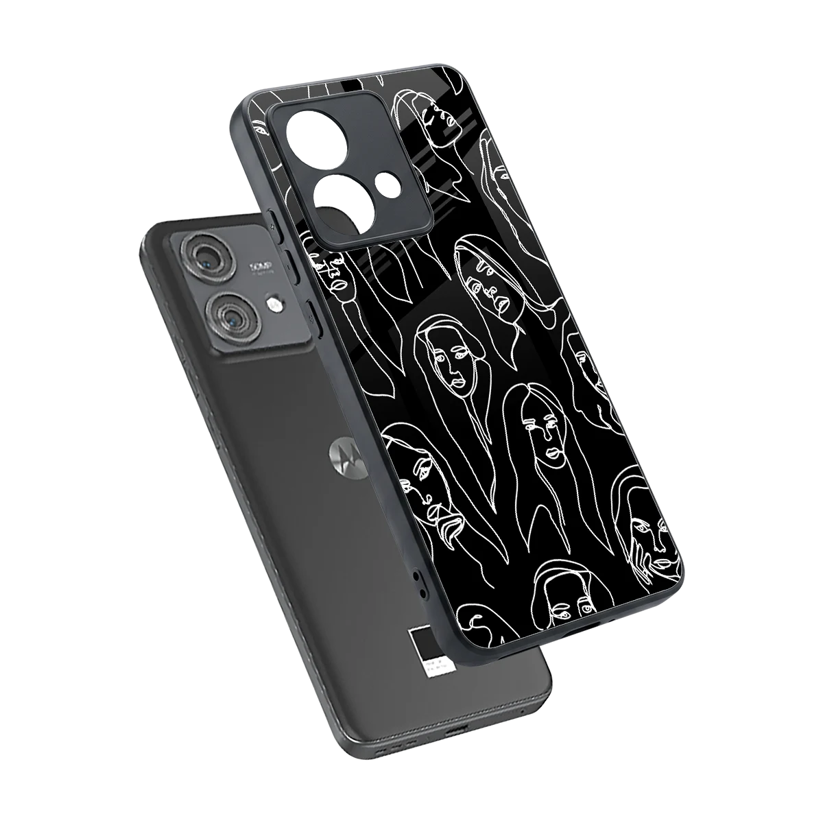 Many Faces Black sleek motorola edge 40 neo 5g cover with tempered glass back and TPU edges