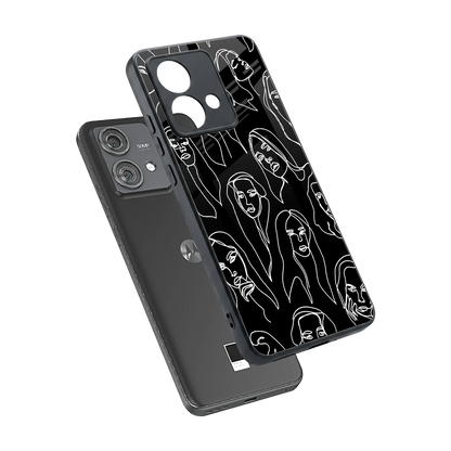 Many Faces Black sleek motorola edge 40 neo 5g cover with tempered glass back and TPU edges