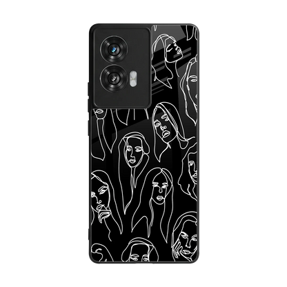 Many Faces Black back phone cover | glass case for motorola edge 50 fusion