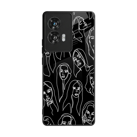 Many Faces Black back phone cover | glass case for motorola edge 50 fusion