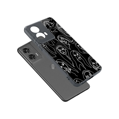 Many Faces Black sleek motorola edge 50 fusion cover with tempered glass back and TPU edges