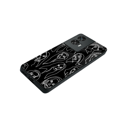 Many Faces Black stylish phone case for motorola edge 50 fusion | glossy glass and slim fit