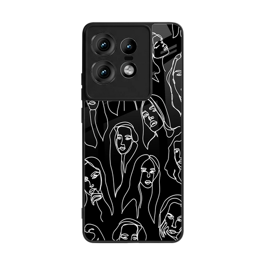 Many Faces Black back phone cover | glass case for motorola edge 50 pro