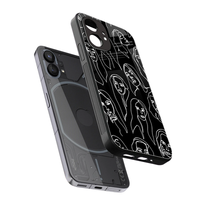 Many Faces Black sleek nothing phone 1 cover with tempered glass back and TPU edges