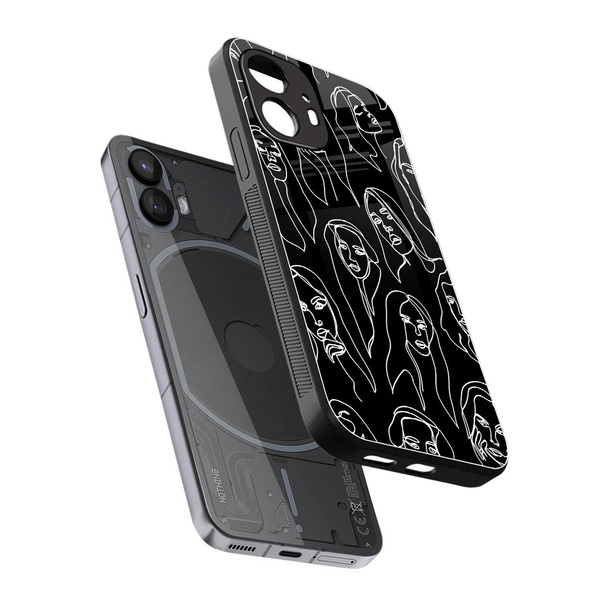 Many Faces Black sleek nothing phone 2 cover with tempered glass back and TPU edges