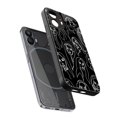 Many Faces Black sleek nothing phone 2 cover with tempered glass back and TPU edges
