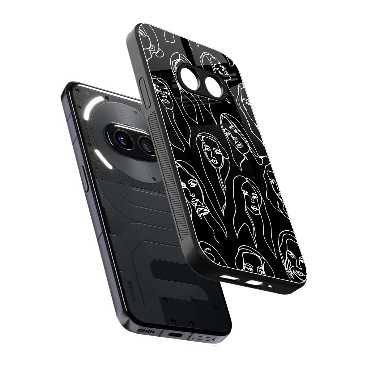 Many Faces Black sleek nothing phone 2a plus cover with tempered glass back and TPU edges