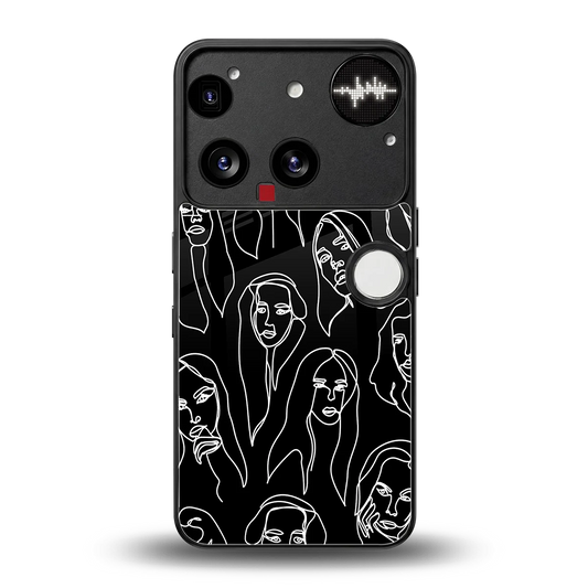 Many Faces Black back phone cover | glass case for nothing phone 3