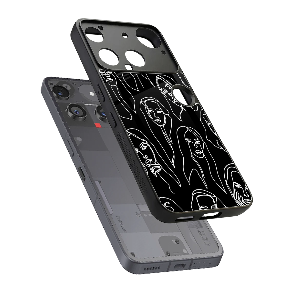 Many Faces Black sleek nothing phone 3 cover with tempered glass back and TPU edges