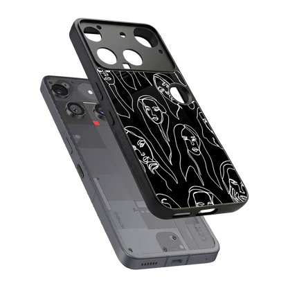 Many Faces Black sleek nothing phone 3 cover with tempered glass back and TPU edges