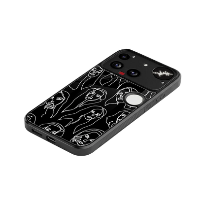 Many Faces Black stylish phone case for nothing phone 3 | glossy glass and slim fit