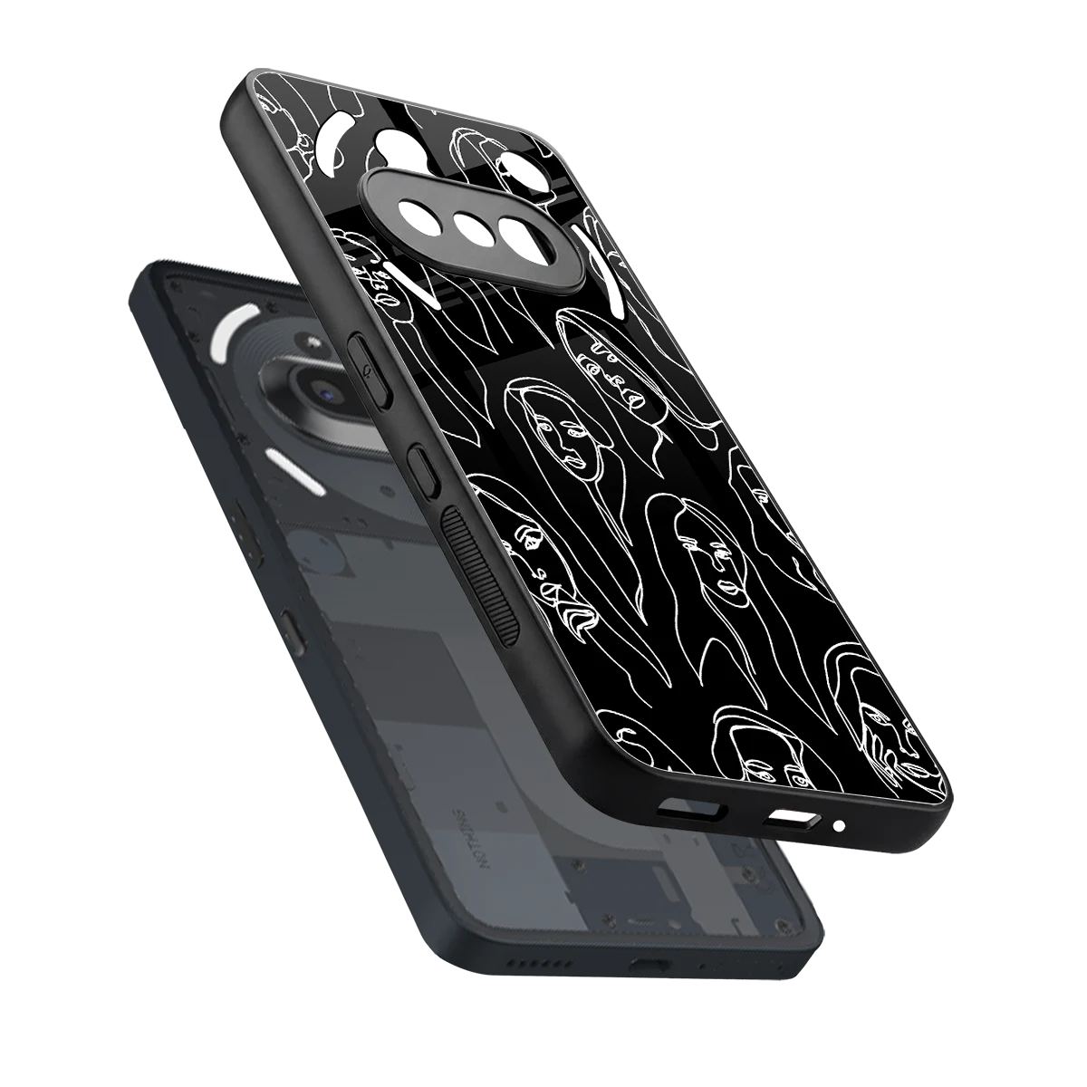 Many Faces Black sleek nothing phone 3a cover with tempered glass back and TPU edges