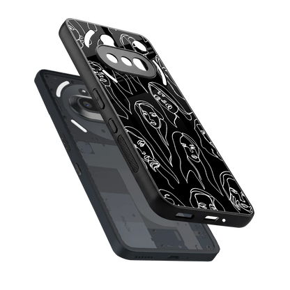Many Faces Black sleek nothing phone 3a cover with tempered glass back and TPU edges