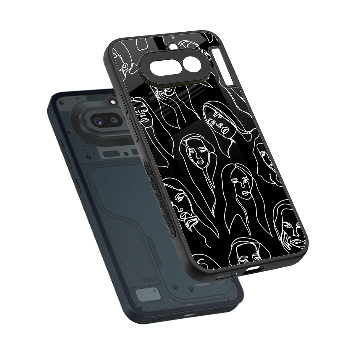Many Faces Black sleek nothing phone 4a cover with tempered glass back and TPU edges