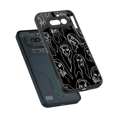 Many Faces Black sleek nothing phone 4a cover with tempered glass back and TPU edges
