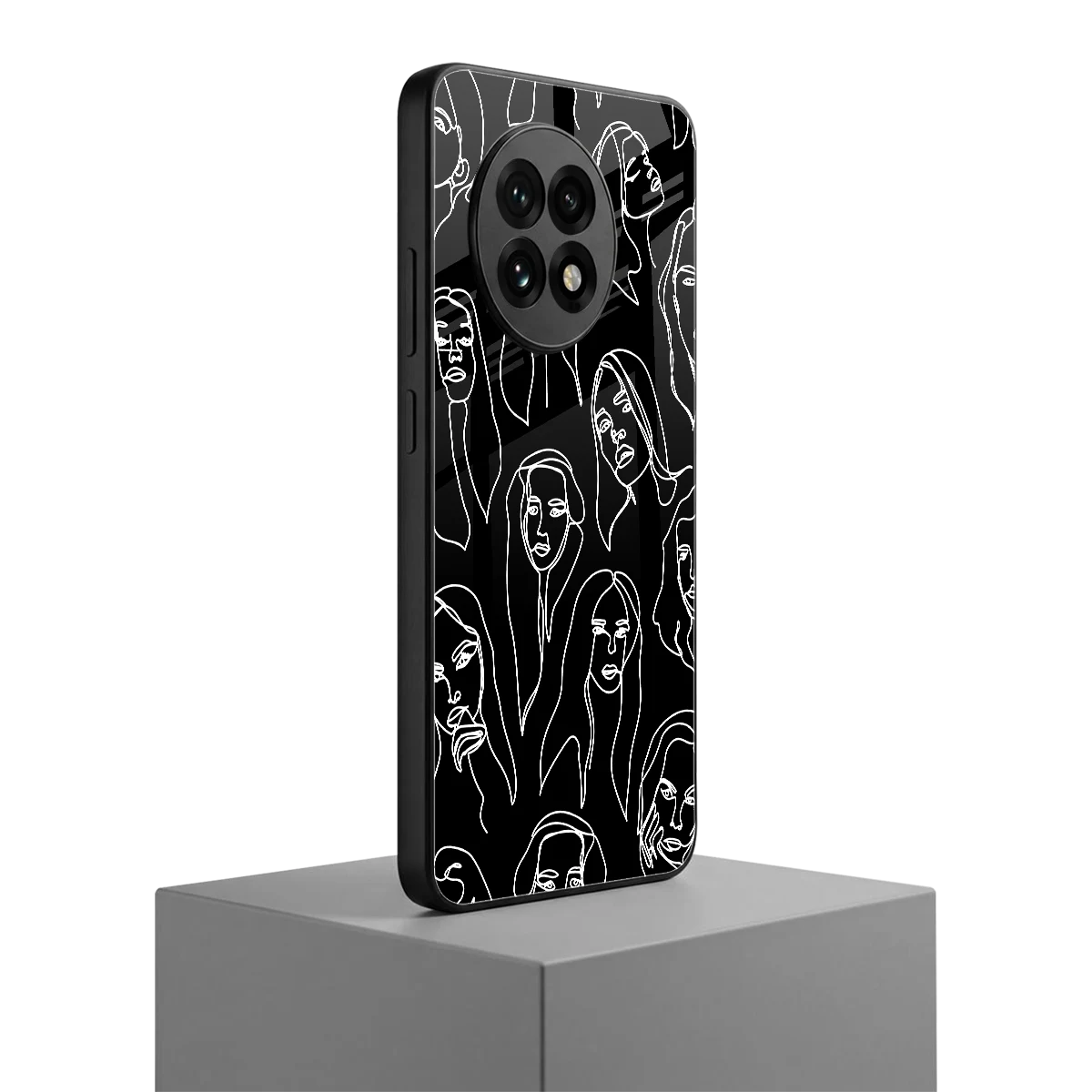 Many Faces Black oneplus 13r mobile cover | shockproof glass phone case