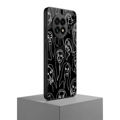 Many Faces Black oneplus 13r mobile cover | shockproof glass phone case