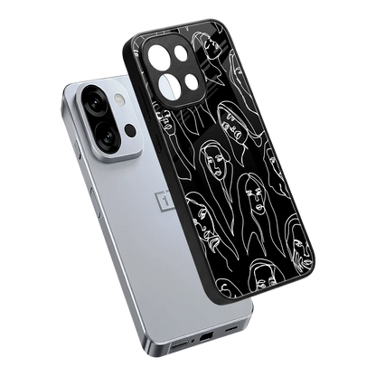Many Faces Black sleek oneplus 13s cover with tempered glass back and TPU edges