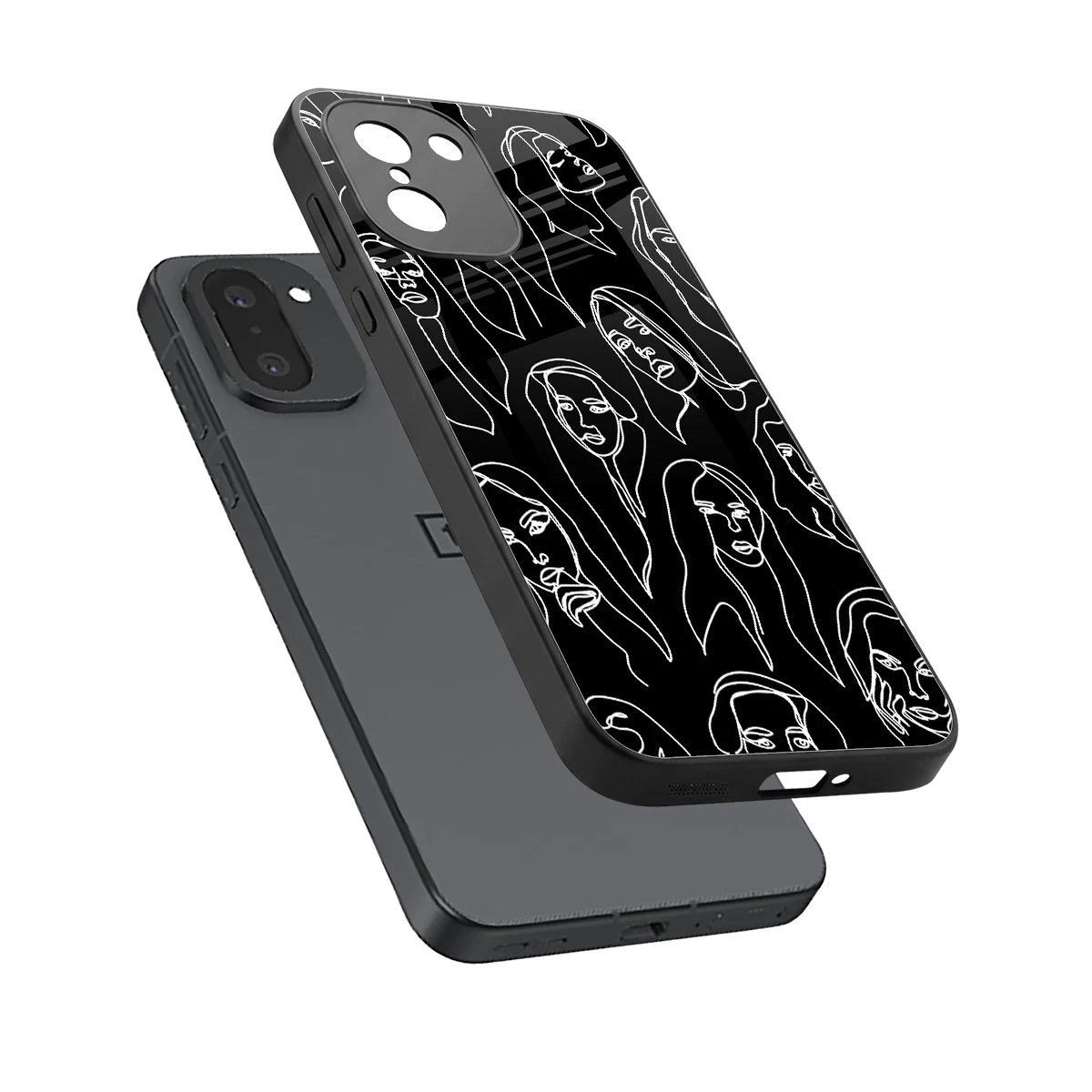 Many Faces Black sleek oneplus 15r cover with tempered glass back and TPU edges